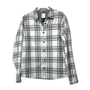 Vuori Mens L Range Shirt Jacket Shacket Grey White Plaid Snap Fleece Lined